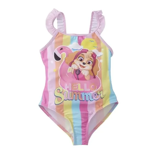 United Labels Paw Patrol Badeanzug für Mädchen mit Rüschen, Skye Hello Summer, Bunt, 110-116, Schwimmanzug Kinder, Schwimmkleidung