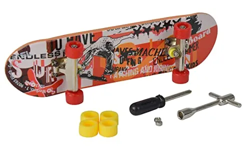 Simba 103306083 - Finger Skateboard, 6-Fach Sortiert, es Wird nur EIN Artikel geliefert, 9cm, Anti Stress, Fingerboard, Finger Scooter, mit Zubehör, ab 5 Jahren