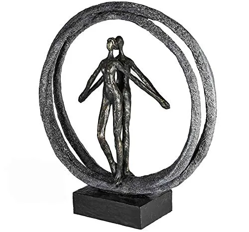 Casablanca Dekofigur - Paar im Ring - Sammlerfigur aus Poly in Bronze, Höhe 40 cm. Ideal als Geschenk für besondere Anlässe wie Hochzeit oder Geburtstag, mit stilvollem Ring in Steinoptik.