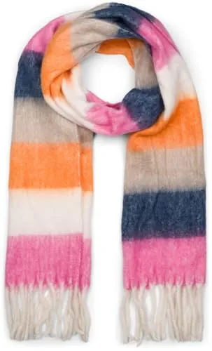 styleBREAKER Damen Web-Strickschal mit bunten Streifen - Schals für Damen - Kuscheliger, warmer Schal mit breiten, bunten Streifen und langen Fransen, perfekt für kalte Tage und vielseitig kombinierbar.