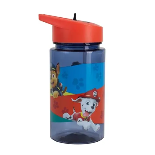 PAW Patrol Trinkflasche Kinder 430 ml - transparente Strohhalmflasche mit klappbarem Trinkhalm, BPA- und phthalatfrei - Wasserflasche für Schule, Kindergarten & unterwegs
