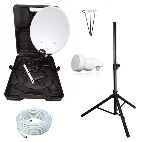 Camping SAT Anlage mit STATIV Single LNB und 10m Kabel Sat Antenne mit Koffer