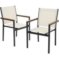 ML-Design Gartenstühle 2er Set Beige mit Armlehnen – Wetterfest & Stapelbar - Beige Gartenstuhl 2er Set mit Armlehnen aus strapazierfähigem Textilene und pulverbeschichtetem Aluminiumgestell. Ideal für Balkon, Terrasse oder Garten – pflegeleicht und komfortabel.