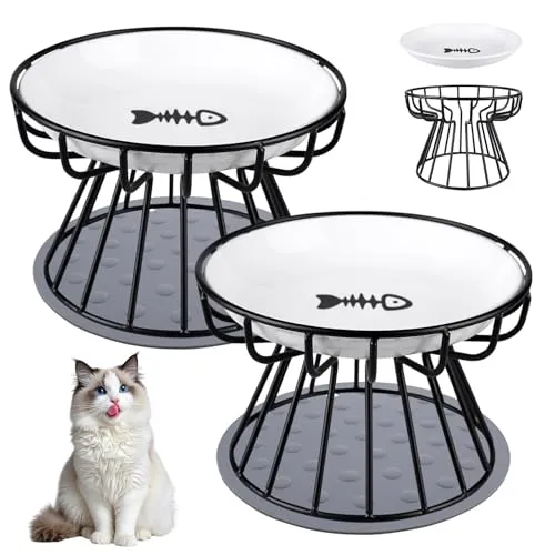 Erhöhter Katzennapf Set aus Keramik mit Metallständer - Praktisches Set mit 2 stabilen, rutschfesten Näpfen aus hochwertiger Keramik und eleganten Silikonmatten. Ideal für Katzen und Hunde, leicht zu reinigen und perfekt für moderne Wohnstile.