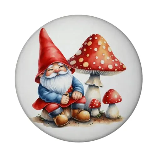 Gartenzwerg mit Fliegenpilz Magnet rund Gartenfigur Zwerg am Roten Pilz Lustige Statue Zauberhafter Hingucker für Außen Innen