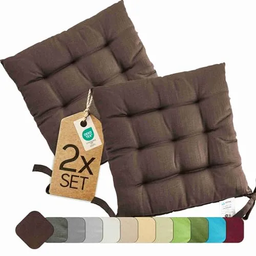 etérea 2er Set Sitzkissen Outdoor 40x40 mit Bändern in braun von etérea