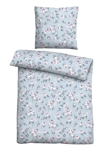 Castell Markenbettwäsche 0351106 - Biber Bettwäsche Set - Bettwäsche-Set aus wohlig warmem Poly-Cotton Biber mit floralem Dessin, pflegeleicht und mit praktischem Reißverschluss für einfaches Beziehen.