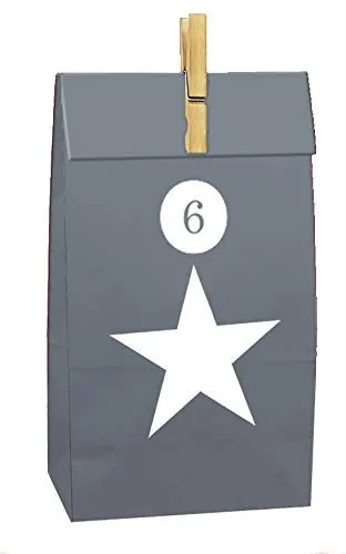 Adventskalender zum Befüllen - Motiv Stern - 24 Papiertüten + Klammer + Sticker - DIY Bastelset
