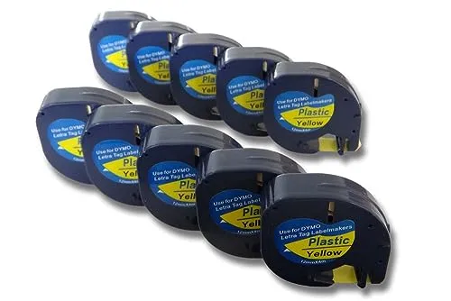 vhbw 10x Schriftband-Kassette kompatibel mit Dymo LetraTag LT-100H, LT-100T, QX50, XR Etiketten-Drucker 4m x 12mm Schwarz auf Gelb
