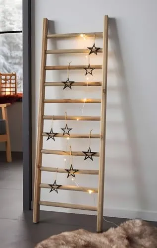 Dekoleidenschaft Deko-Leiter “Landhaus” aus Holz - Dekorative Zäune: Vielseitige Holzleiter im nostalgischen Design, ideal als Handtuchhalter oder Pflanzenleiter für romantische und moderne Einrichtungen.