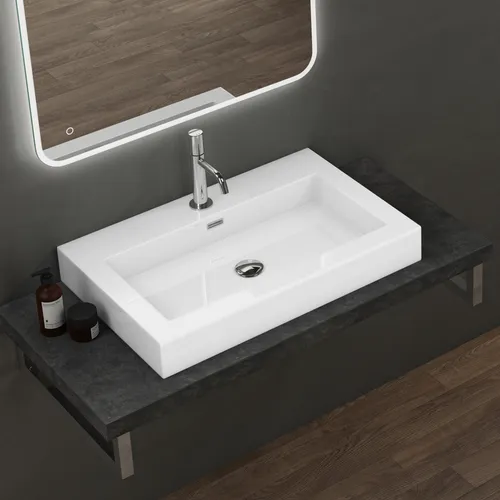 doporro Waschbecken Colossum18 73x48x10cm - Hochwertiges Aufsatzwaschbecken aus Gussmarmor, reinweiß und pflegeleicht – ideal für modernes Badezimmerdesign.