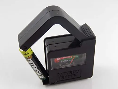 vhbw Batterie-Tester mit analoger Anzeige für AAAA, AAA, AA, 9 V-Block - 5,3 x 5,5 x 2,4 cm, Schwarz