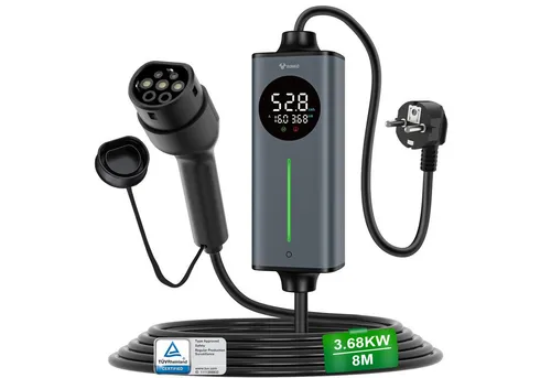 GONEO Elektroauto-Ladestation, Typ 2 Ladekabel Schuko, 3,68kW / 16A, 1-phasig, Tragbares Elektroauto-Ladegerät, Einstellbare Ladeleistung & Timer