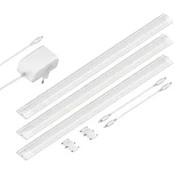 ledscom.de LED Unterbau-Leuchte SIRIS weiß matt, flach, je 50cm, je 531lm, warm-weiß, 3er Set