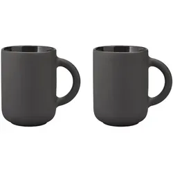 Stelton Theo Becher 0.35 l. 2 St black - Thermobehälter: Hochwertiges 2er-Set Becher aus glasiertem Steinzeug in elegantem Schwarz, ideal für Kaffee und Tee mit ansprechender Textur und einfacher Pflege.