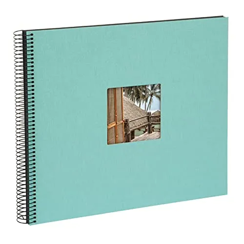 goldbuch 25 907 Spiralalbum mit Bildausschnitt, Bella Vista, Foto Album 35 x 30 x 1,5 cm - Spirale ⌀ 2,8 cm, Erinnerungsalbum aus Leinen, 40 schwarze Seiten, Fotobuch zum Selbstgestalten, Aqua