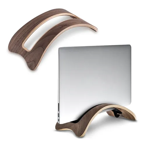 Kalibri Laptop Ständer aus Walnussholz - 3X Silikoneinsatz für MacBook & Tablets - Ständer für Tablets aus echtem Walnussholz mit rutschfestem Halter für sicheren Stand. Ideal für MacBook Air/Pro und Tablets, vereint Stil und Funktionalität.