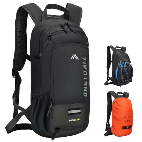 LOCAL LION ONETOALL Fahrradrucksack Klein 10L mit Regenschutz und Helmnetz, Skirucksack für Damen und Herren, Kleiner Wanderrucksack Wasserdicht zum Skifahren Radfahrren Wandern Tagestour