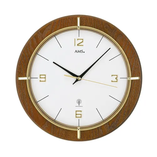 AMS Funkwanduhr F5832 - Elegante Quarzuhr für jedes Zimmer - Wohnaccessoires: Stilvolle Funkwanduhr aus Holz mit elegantem Design, ideal für Wohnzimmer, Küche oder Büro. Präzise Zeitmessung mit analoger Anzeige.