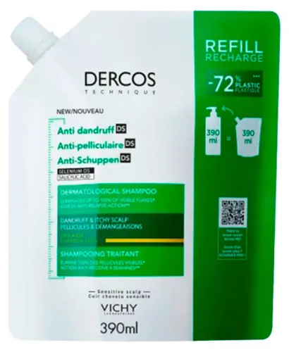 Vichy Dercos Anti-Dandruff Dry Hair Dermatological Shampoo Stärkungsshampoo gegen Schuppen für trockenes und gefärbtes Haar Refill 390 ml