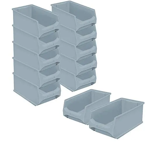 BRB Sichtbox Profi LB3 - 12 Stück, 350x200x150 mm, grau - Hochwertige Sichtboxen aus robustem Polypropylen, ideal für die Lagerung von Kleinteilen. Kälte- und hitzebeständig, mit exzellenter Stapelsicherheit. Perfekt für Werkstatt und Transport.