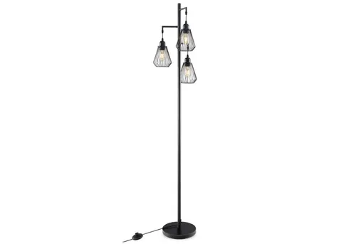 COSTWAY Stehlampe 169 cm mit 3 Schirmen – Moderne Leselampe in Schwarz - Moderne Stehlampe mit 3 Schirmen für sanfte Beleuchtung. Ideal für Lesen und stimmungsvolle Akzente. Praktischer Fußschalter und robuster Sockel sorgen für Stabilität und Komfort.