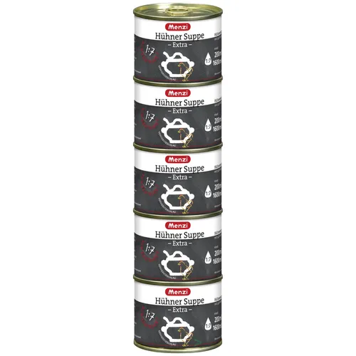 Menzi Hühner Suppe Extra Konzentriert 1:7 - 5x200ml Dose - Haltbare Lebensmittel, extra konzentrierte Hühnersuppe, ergibt ca. 7 Portionen und überzeugt mit vollem Geschmack!