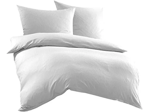 Bettwäsche mit Stil Mako-Satin Damast Streifenbettwäsche 200x220 cm - Luxuriöse Mako-Satin Damast Bettwäsche mit edlem Streifenmuster (4mm), 100% Baumwolle, Größe: 200x220 cm + 2x 80x80 cm. Hoher Komfort durch mercerisierte Baumwolle, hergestellt in der EU und nach Oeko-Tex Standard 100 geprüft.