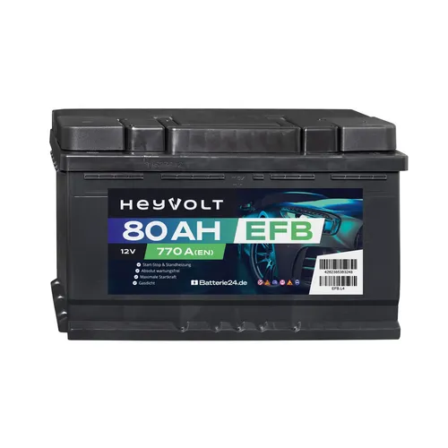 HeyVolt 80Ah 12V EFB Autobatterie Start-Stop Starterbatterie ersetzt 60Ah 75Ah