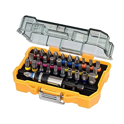 DEWALT 32-tlg. Schrauberbit-Set DT7969 - Vielseitiges 25 mm Bit-Set mit gängigen Schraubprofilen, inkl. Schnellwechsel-Bithalter und robuster Aufbewahrungsbox für optimale Organisation und schnellen Zugriff.