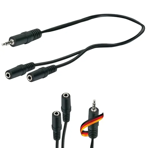 SCHWAIGER KHA4280 533 AUX Adapter Klinke 2x 3,5mm Klinkenbuchse auf 1x 3,5mm Klinkenstecker Knickschutz Audioadapter Klinkenanschluss 0,2m schwarz