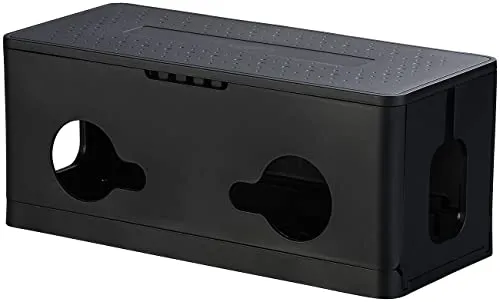 Callstel Kabelbox: Kabel- & Steckdosen-Box mit Kabelschlitzen, Deckel, Belüftung, schwarz (Kabelbox mit Steckdosenleiste, Kabelmanagementbox, Verlängerungskabel)