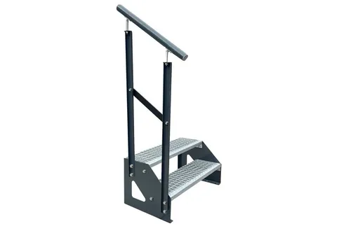 Kaminbau Mierzwa Außentreppe Premium Treppe Anthrazit mit oder ohne Geländer, für Geschosshöhen bis 38.00 cm, Stufen Gitterroststufen nach DIN 24531, (Höhe 38 cm, Stufenbreite und Geländerart wählbar), Gartentreppe Stahltreppe Wetterfest Rostfrei Feuer-Verzinkt Rutschfest