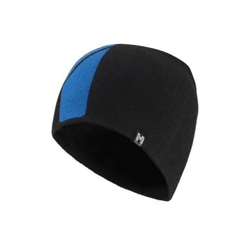 Millet Logo Beanie black/icon blue (N3174) U - Mütze für den Laufsport, bietet exzellente Wärme und Atmungsaktivität mit einem stylischen Jacquard-Logo. Ideal für kalte Wintertage beim Wandern, Trekking oder in der Freizeit.
