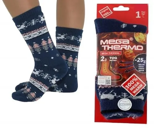 Rungassi Warme Socken Thermo Mega Winter Socken Hirsche Größe: 39-42 (Polyester, Blau)