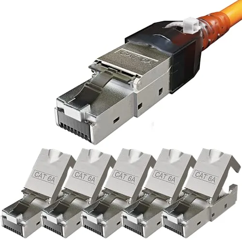 RJ45 Stecker Werkzeuglos, 6er Pack Netzwerkstecker CAT6a – Einfache Montage, High-Speed-LAN Datenübertragung, Kompatibel mit CAT6/7/8 Kabeln, Ideal für Heim- & Büronetzwerke, Robustes Design