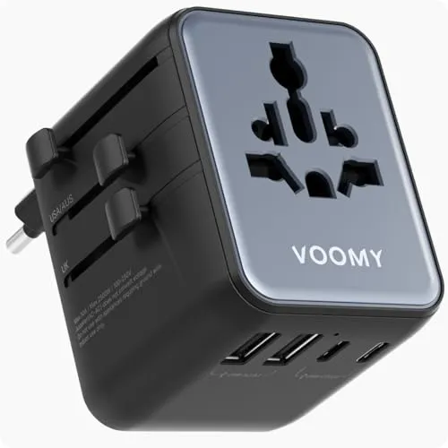 Voomy Reiseadapter Weltweit 28W, Universal Reisestecker mit 3 USB-C und 2 USB-A, Steckdosenadapter Europa UK Australien Japan Thailand, Reiseadapter USA, Reisestecker Adapter Weltweit, Travel Adapter
