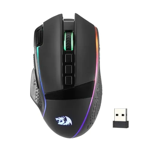 Redragon M991 kabellose Gaming-Maus, 19000 DPI kabelgebundene/drahtlose Gamer-Maus mit Schnellfeuertaste, 9 Makro-Tasten, 45-Stunden-Dauerleistung und RGB-Hintergrundbeleuchtung für PC/Mac/Laptop