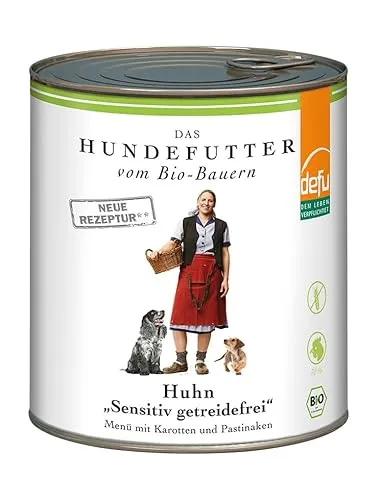 defu Hundefutter | 6 x 820 g | Bio Huhn Sensitiv getreidefrei | Premium Bio Nassfutter Menü | Alleinfuttermittel für Hunde