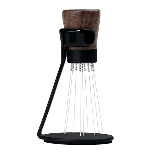 Normcore WDT-Werkzeug V2.1 mit Ständer, 9 Zinken, 0,23 mm Espresso-Verteilerwerkzeug, Weiss-Verteilungstechnik, magnetischer Kaffee-Rührer mit 16 zusätzlichen Nadeln, amerikanischer Walnussholzgriff
