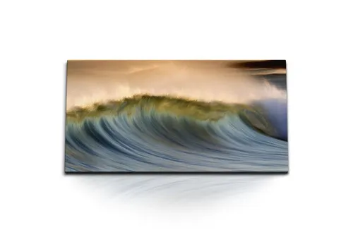 Sinus Art Leinwandbild Kunstdruck Bilder 120x60cm Welle Meer Ozean Abenddämmerung Natur, (1 St)