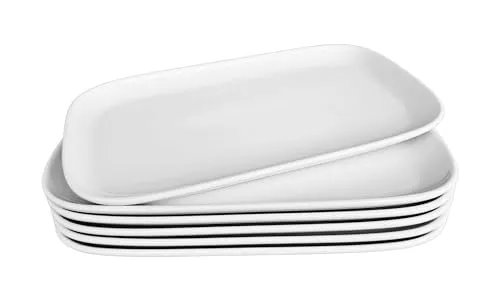 Provance 6er Set 30cm x 17,5 cm Tablett Serviertablett Keramik Porzellan Weiß - Servierplatte Groß Kuchenplatte Rechteckig für Antipasti, Dessert, Kuchen, Sushi, Salat, Porzellanteller