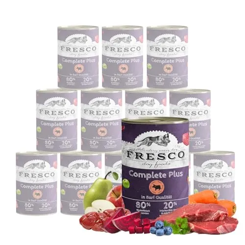 Fresco Complete Plus Rind 400 g - 12 Stück für Hunde - Hochwertiges Hundefutter mit 32% Rindfleisch und wertvollen Zutaten, ideal für eine ausgewogene Ernährung und die Unterstützung des Wohlbefindens Ihres Hundes.