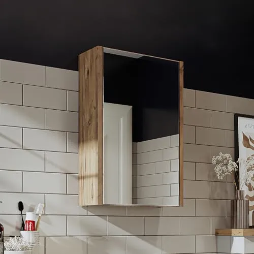 ROOMART Badmöbelset 50cm Unterschrank mit Waschbecken Badezimmer Möbel Gäste WC (Spiegelschrank, anthrazit Eiche)