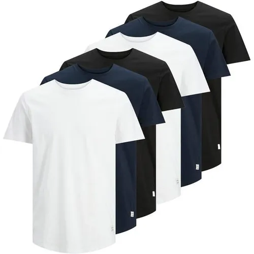 JACK AND JONES Herren T-Shirt, 6er Pack - JJENOA TEE 6PK, Kurzarm, einfarbig - Praktisches 6er Pack einfarbiger Jack & Jones T-Shirts für Herren. Kurzarmshirts mit Rundhalsausschnitt und stilvollen Logo-Details. Ideal für sportliche und lässige Outfits.