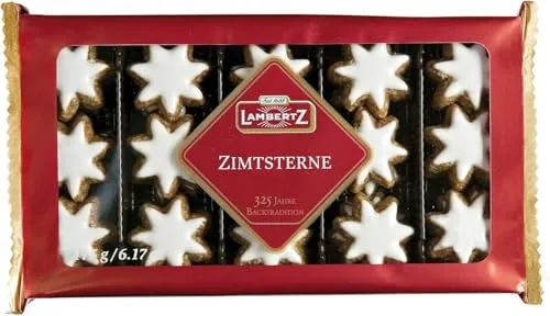 Lambertz Zimtsterne mit Haselnuss Mandel und Zuckerglasur 175g - Kekse & Gebäck – Die beliebten Lambertz Zimtsterne vereinen feinen Zimtgeschmack mit einer knusprigen Haselnuss-Mandel-Mischung und einer köstlichen Zuckerglasur, perfekt für die festliche Jahreszeit.