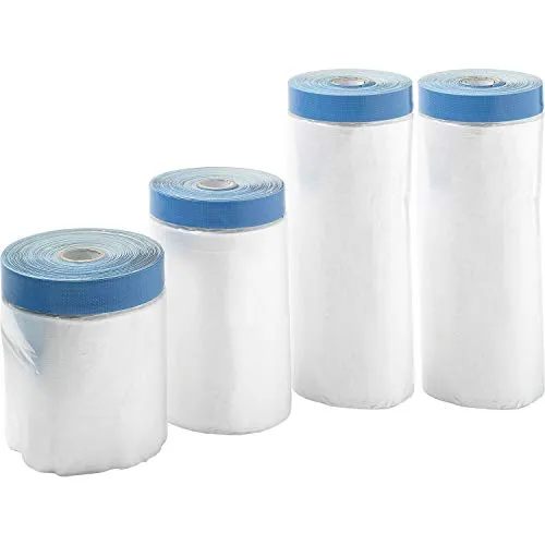 Abdeckfolie mit Klebeband 4 Stück - UV Malerfolie - Farbroller & -walzen, ideal für sauberes Arbeiten und optimalen Schutz bei Malerarbeiten, inklusive 3 Größen für verschiedene Anwendungen.