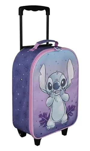 Undercover Kinder Trolley Stitch - Bunter Reisekoffer mit 2 Rollen - Praktischer Kinder Trolley mit Stitch-Motiv, ideal für Reisen und Übernachtungen. Aus robustem Polyester, ausgestattet mit einem ausziehbaren Griff und zwei leichtgängigen Rollen für einfachen Transport.