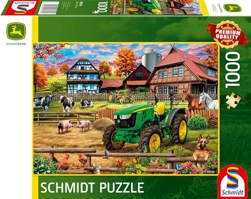 Schmidt Spiele 58534 Bauernhof mit Traktor, John Deere 5050E, 1000 Teile Puzzle