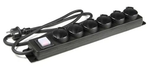 6-fach Outdoor Schuko Steckdosenleiste mit beleuchtetem Schalter IP44 für Außen